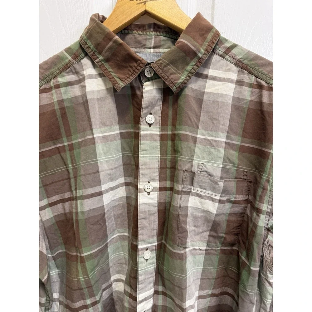 The North Face Men's L Plaid Long Sleeve Button Down Shirt Brown Green Outdoor